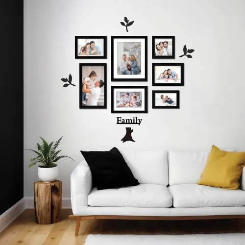 Image of Amazon Brand - Solimo Family Tree Photo Frame Set Of 7 |Mdf Plaque|Plexi Glass|Rectangular, Wall Mount Frame For Home An