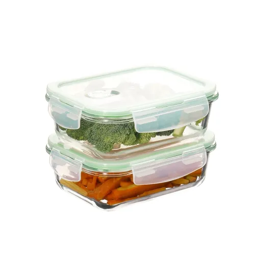 Image of Amazon Brand Solimo Glass Rectangle Container Set – 2x420ml, Airtight