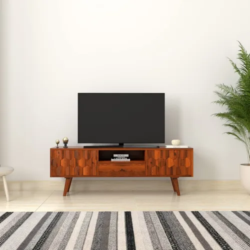 Image of Amazon Brand - Solimo Kench Acacia Wood TV Unit with Drawer (Honey Finish)
