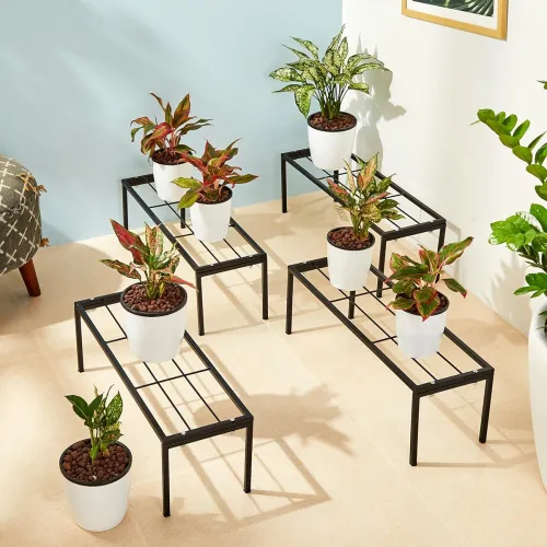 Image of Amazon Brand – Solimo Metal Plant Stand (Set of 4, Black) – Powder-Coated Iron, Heavy-Duty with Sturdy Legs, Corrosion-R