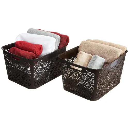 Image of Amazon Brand - Solimo Bamboo Royal Multipurpose Storage Basket, Po2