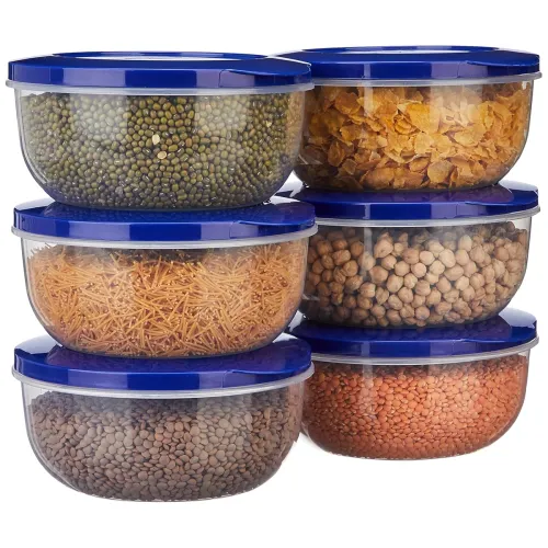 Image of Amazon Brand Solimo Round Containers – 900ml, Set of 6 (Blue)