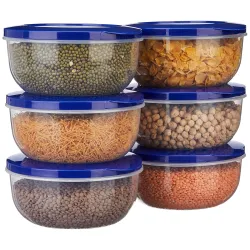 Amazon Brand Solimo Round Containers – 900ml, Set of 6 (Blue)
