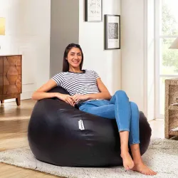 Amazon Brand - Solimo 3XL Faux Leather Bean Bag (Black, Filled)