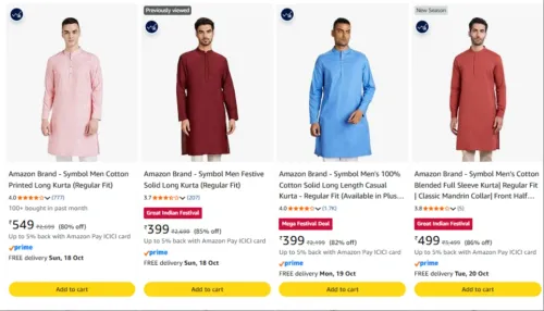 Image of Amazon Brand - Symbol Men Kurta upto 86% Discount