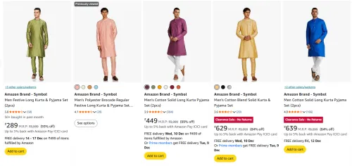 Image of Amazon Brand - Symbol Men's Kurta Pyjama Set upto 93% Discount