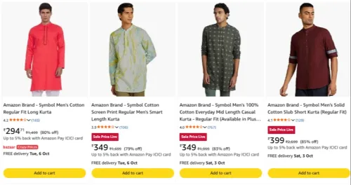 Image of Amazon Brand - Symbol Men's Kurtas upto 85% discount 