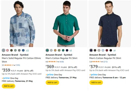 Image of Amazon Brand - Symbol Men's Shirts at minimum 80% Discount