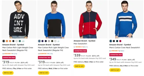 Image of Amazon Brand - Symbol Men's Swatshirts upto 85% Discount