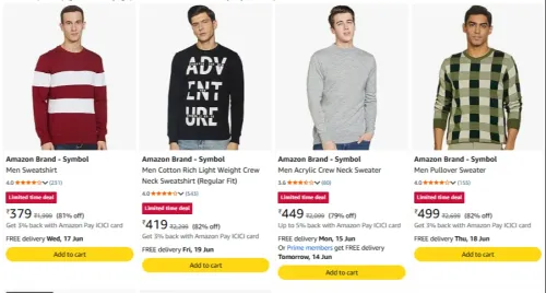 Image of Amazon Brand - Symbol Men's Sweatshirts upto 82% discount 