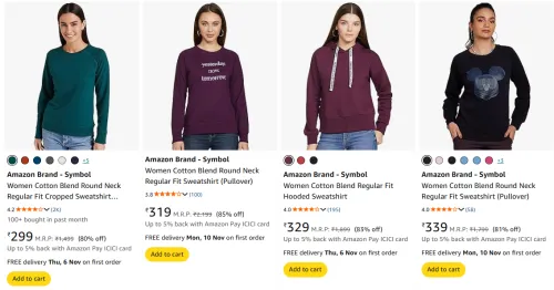 Image of Amazon Brand - Symbol Women's Sweatshirts upto 85% Discount