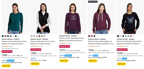 Image of Amazon Brand - Symbol Women's Winter Wear upto 87% Discount