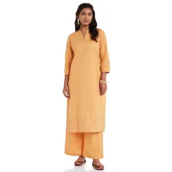 Amazon Brand - Myx Womens Cotton Solid Straight Printed Kurta Pant Set