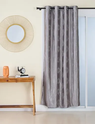 Image of Amazon Brand -Solimo Premium 7FT Polyester Cotton Curtains (Set of 2, Silver)