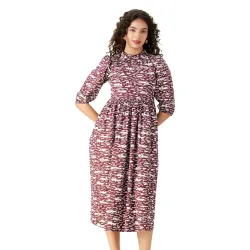 Amazon Brand - Symbol Womens Rayon Fit and Flare One Piece Midi Length Dress (Available in Plus Sizes)