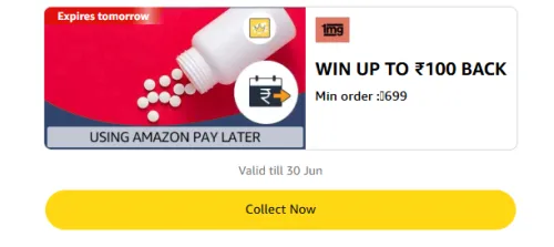 Image of Amazon Offer: ₹20–₹100 Cashback on 1mg Payments