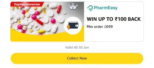 Image of Amazon Offer: ₹20–₹100 Cashback on Pharmeasy Orders