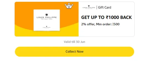 Image of Amazon Offer: 2% Cashback on Louis Philippe Gift Card 