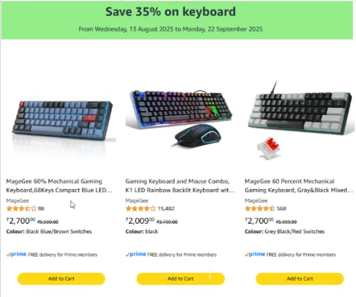 Image of Amazon Offer : Extra 35% Coupon Discount On Keyboards