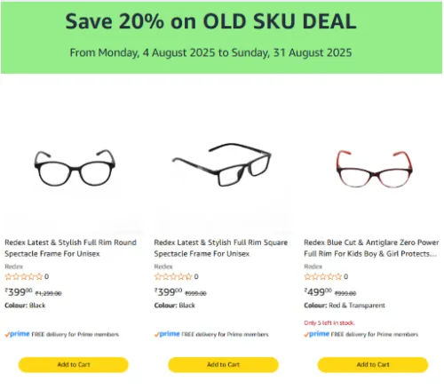 Image of Amazon Offer: Save Extra 20% on Redex Spectacle Frame 