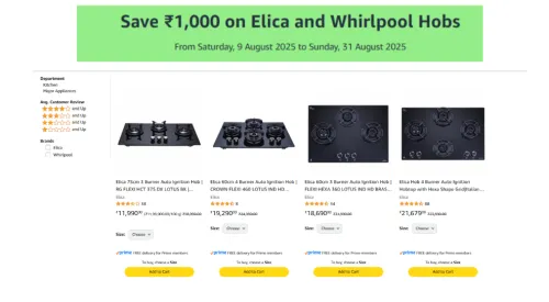 Image of Amazon Offer : Save ₹1000 on Elica and Whirlpool Hobs