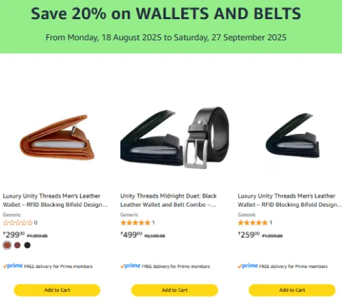 Image of Amazon Offer: Save Extra 20% on WALLETS AND BELTS