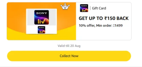 Image of Amazon Rewards : 10% Cashback on SonyLiv Gift Cards (Up to ₹150)