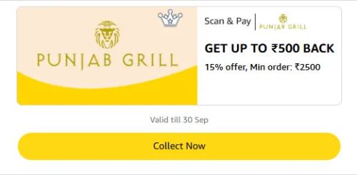 Image of Amazon Rewards : Upto ₹500 Cashback on Punjab Grill