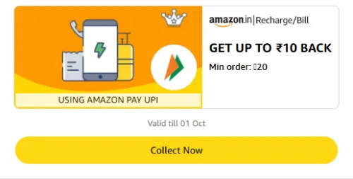 Image of Amazon Rewards : Upto ₹10 Cashback on Recharge or Bill