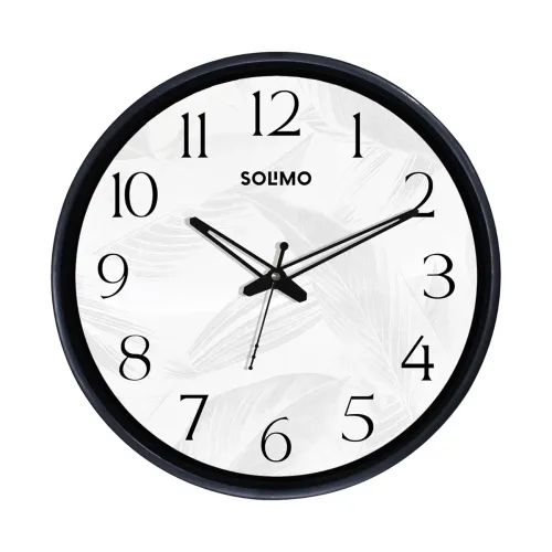 Image of Amazon Brand - Solimo 12 Inches & Glass Wall Clock - Dual Frame Shaded Leaves (Silent Movement, White & Black Frame)_SC-