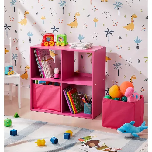Image of Amazon Brand - Solimo Cyme Engineered Wood Kids Storage Shelf (4 Shelves, Matte Finish, Pink)