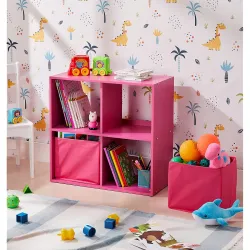 Amazon Brand - Solimo Cyme Engineered Wood Kids Storage Shelf (4 Shelves, Matte Finish, Pink)
