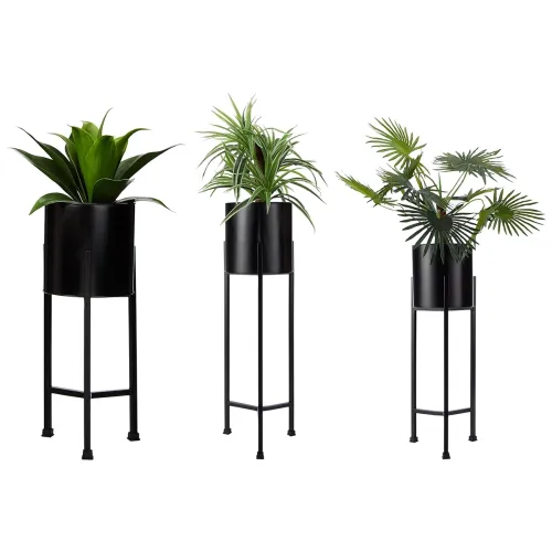 Image of Amazon Brand - Solimo Metal Planters Pot Holder (Round Base) with Metal Plant Stand (Black, Set of 3) | Tall Indoor Plan