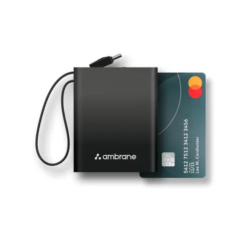 Image of Ambrane 10000mAh Smallest Pocket Size Powerbank, Hanging InBuilt Type C Cable, 22.5W Fast Charging, Type C PD & USB Outp