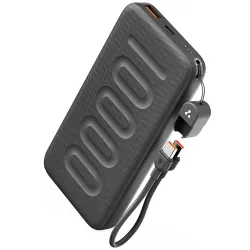 Ambrane 10000mAh Slim & Compact Powerbank with in-Build Type C Cable, 22.5W Fast Charging, USB & Type C Output, Power De