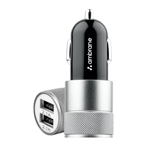 Image of Ambrane 12W Fast Car Charger Dual USB Output with All Cars, Without Cable for All Mobiles