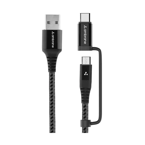 Image of Ambrane 2 in 1 Type-C & Micro USB Cable with 3A Fast Charging Mobile Cable, 480 mbps Data Sync
