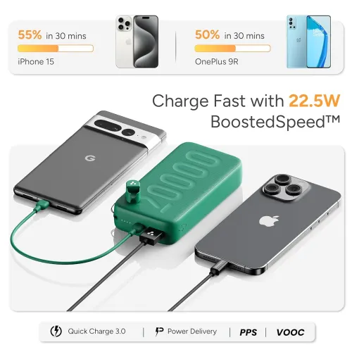 Image of Ambrane 20000mAh Powerbank with in-Build Type C Cable, 22.5W Fast Charging.