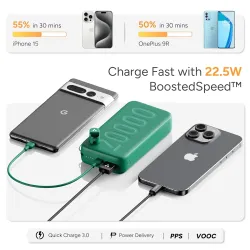 Ambrane 20000mAh Powerbank with in-Build Type C Cable, 22.5W Fast Charging.
