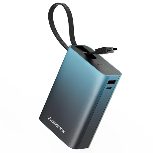 Image of Ambrane 20000mAh Small Pocket Size Powerbank, Hanging InBuilt Type C Cable, 22.5W Fast Charging