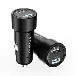 Ambrane 51W Fast Charging Car Charger Dual Output 33W Type C PD + 18W USB Car Adapter