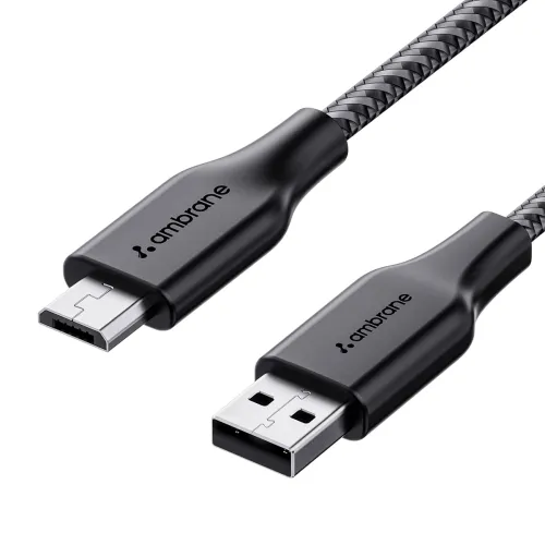 Image of Ambrane 60W/3A Braided Micro USB Charging Cable - 1.5m (Black)