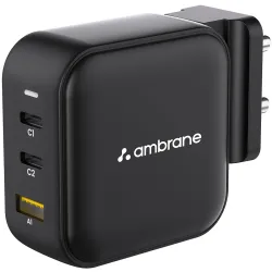 Ambrane 65W 3-Port Charger Adapter 2 Type-C + 1 USB
