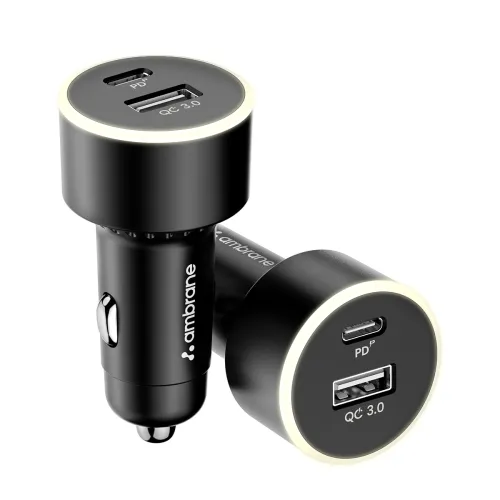 Image of Ambrane 85W Dual Port Car Charger – Black (C85R)
