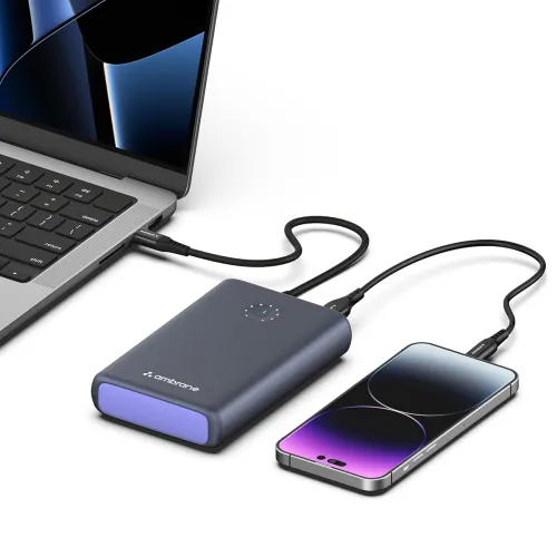 Image of Ambrane 85W Fast Charging Powerbank for MacBook, Type C Laptop & Mobile Charging, 20,000mAh Battery, Triple Output, Powe