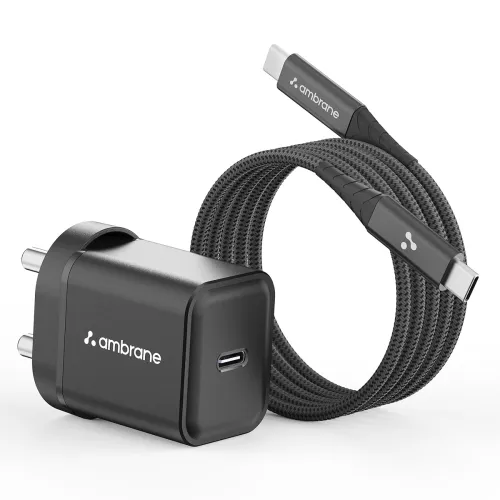 Image of Ambrane 20W Mobile Charger with to Charging Cable | Fast Charging for Android, iPhone 15/14/13/12/11/X & Pro Max Series,