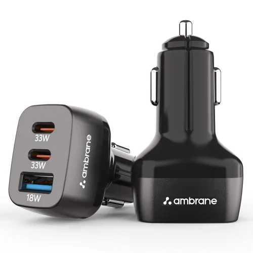 Image of Ambrane 84W Triple Output Fast Car Charger with 2 Type-C & 1 USB, 33W Type C Charging with PD Technology, Fast Charging 