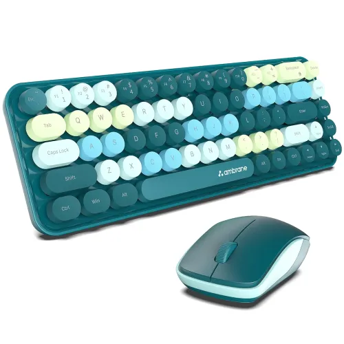 Image of Ambrane Combo of Wireless Keyboard with Mouse Retro Typewriter Inspired, 2.4GHz for Desktop