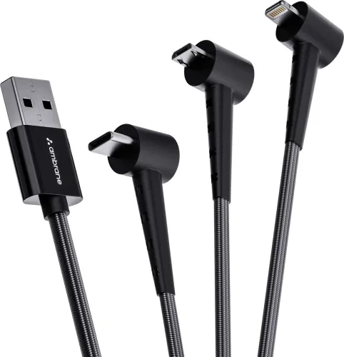 Image of Ambrane Power Sharing Cable 3 A 1.25 m TRIO-S10 (Compatible with Mobile, Black, One Cable)
