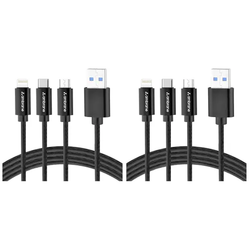 Image of Ambrane Unbreakable 3‑in‑1 Fast Charging Braided Cable (1.25 m, 2‑pack)
